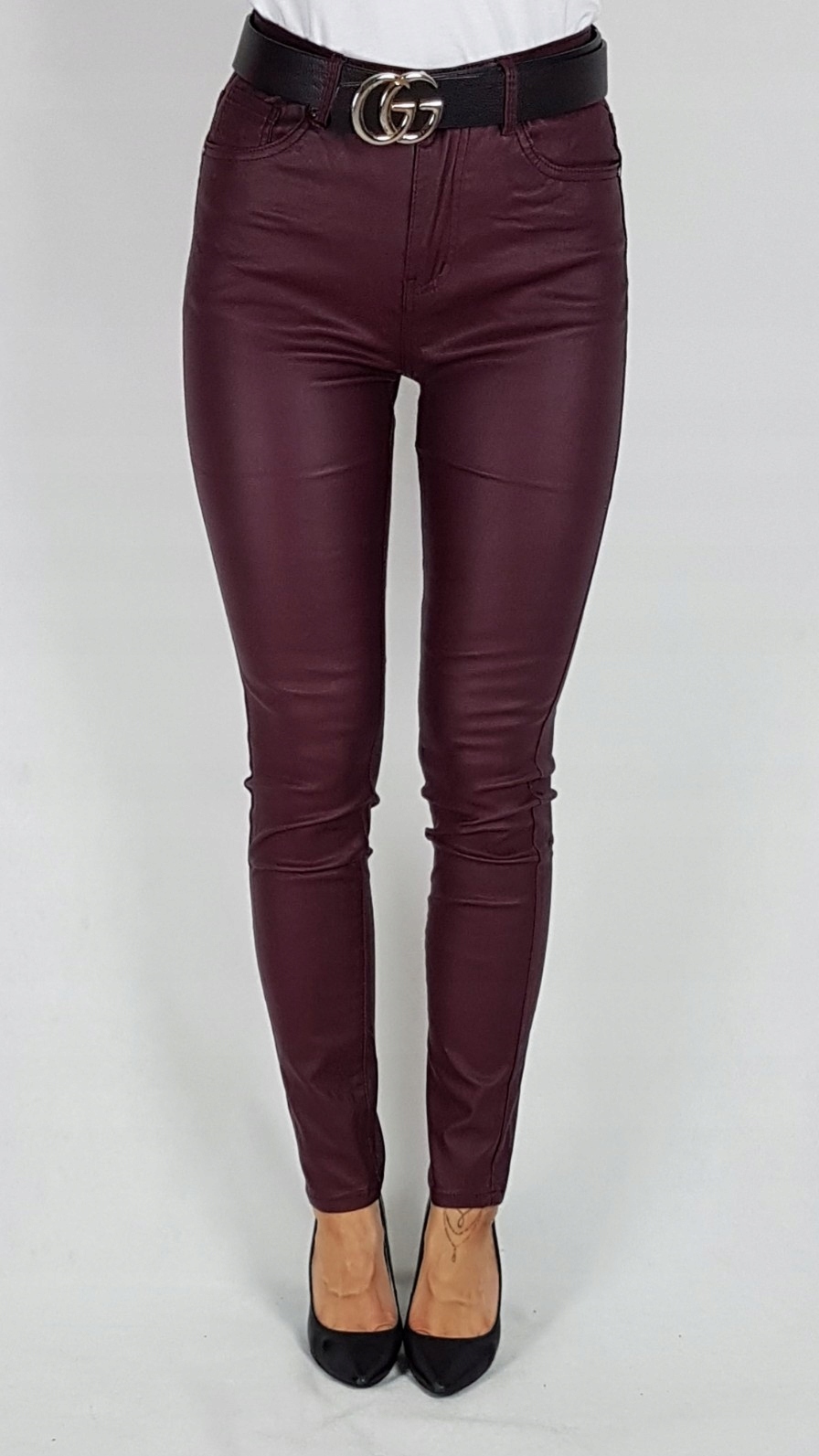 GOODIES SPODNIE WOSKOWANE BORDOWE ROZ 44 Stan (wysokość w pasie) wysoki