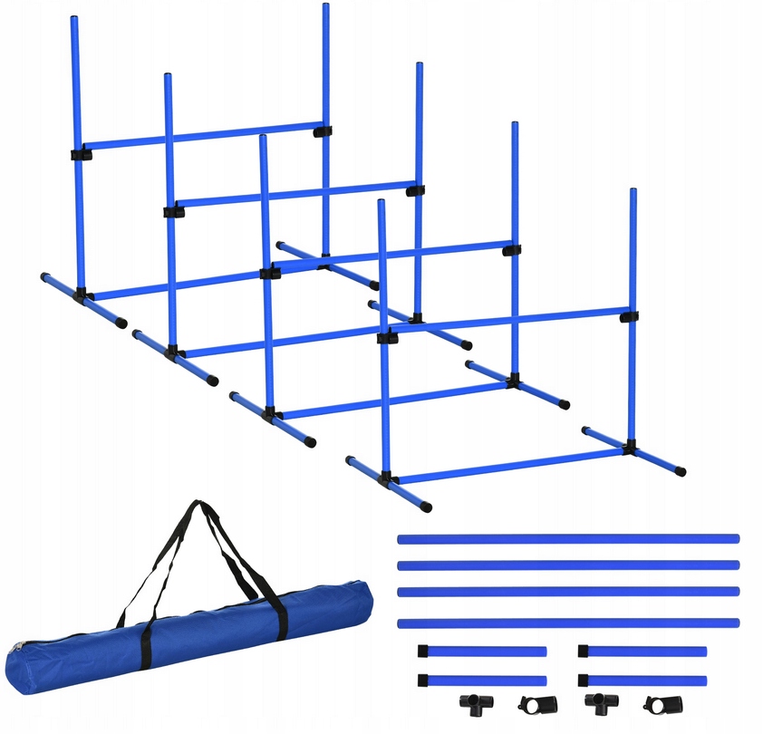 Levně PawHut Agility Sloupky Do Slalomu Stacionáta 4 x Plot modrý 99x65 x 94