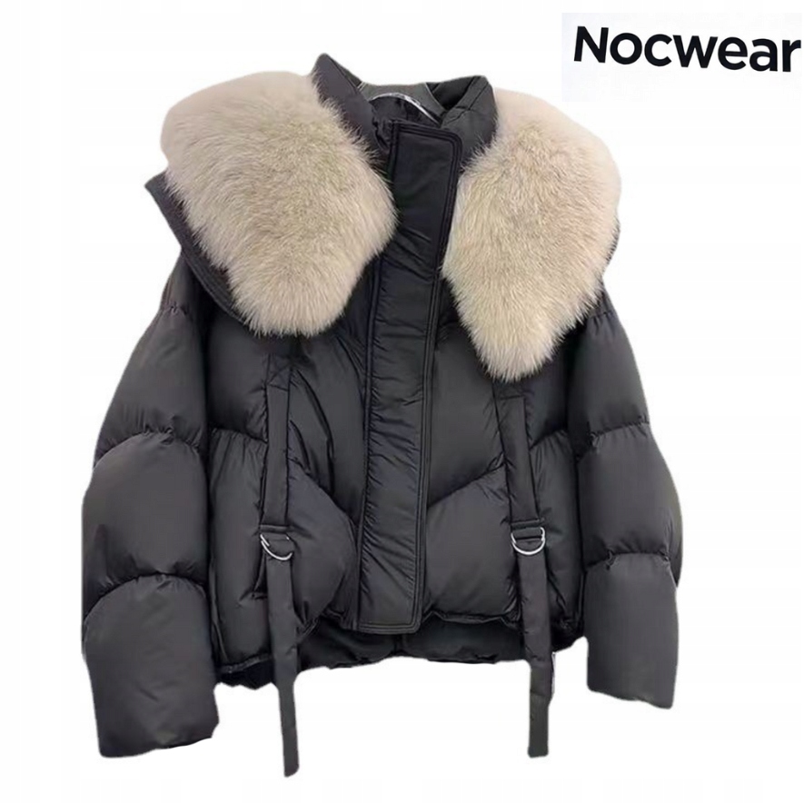 Dámská Péřová Bunda S Kožešinovým Límcem, Černá, Zimní Peří, Noční Oblečení