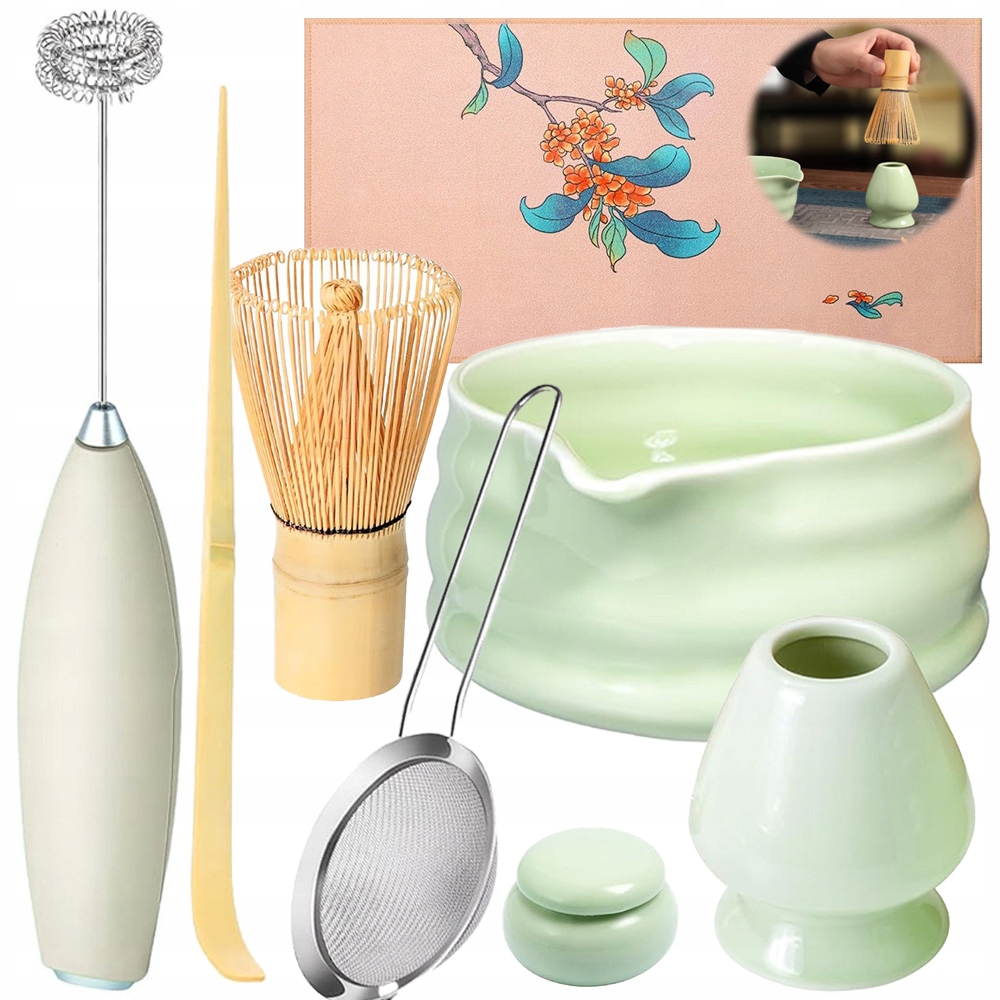 Dárková Sada Na Čaj Matcha|šálek Metla Podstavec Lžička