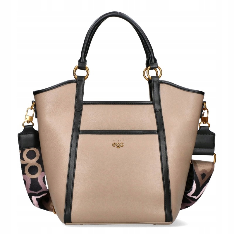 Dámská kabelka Ego Béžová Klasická Ekokůže Tištěný Pásek Pojme A5