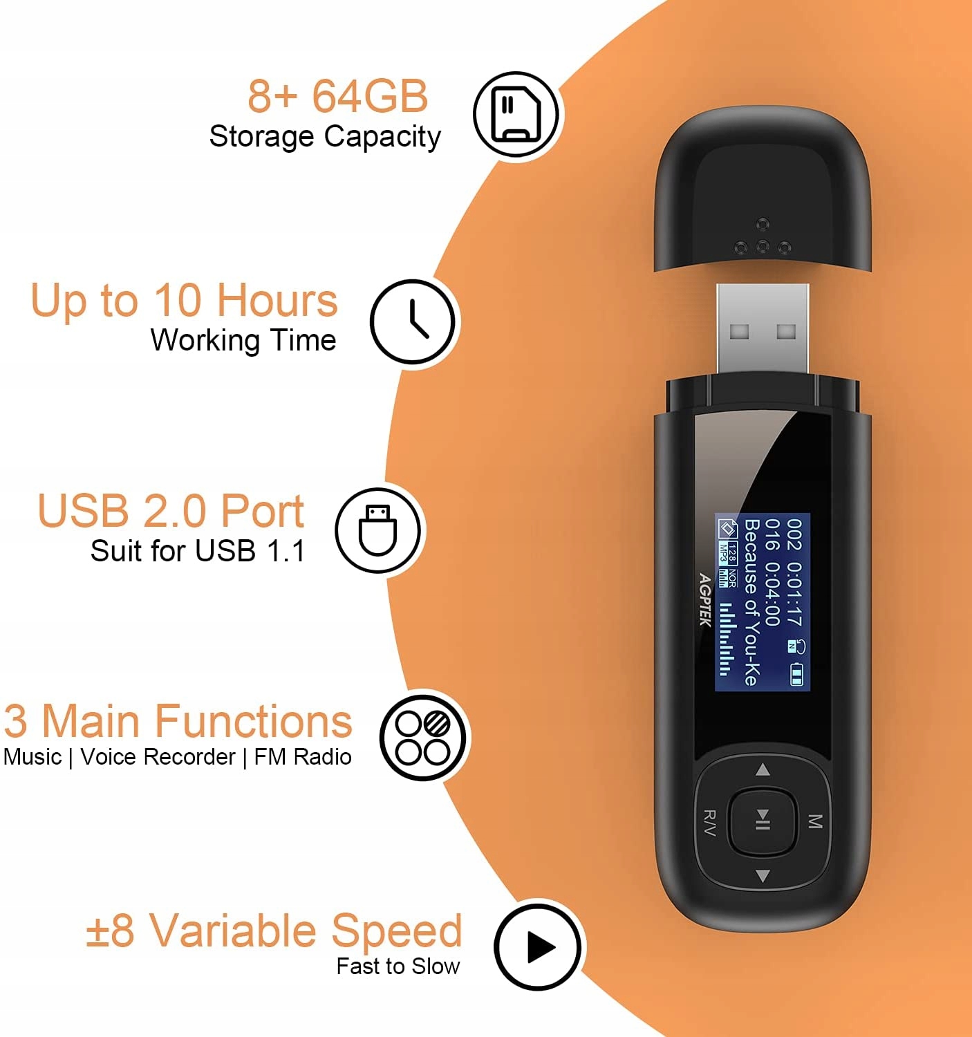 Odtwarzacz MP3 USB 8GB KLASYCZNY JOY FM LCD HIT ! Marka AGPtek