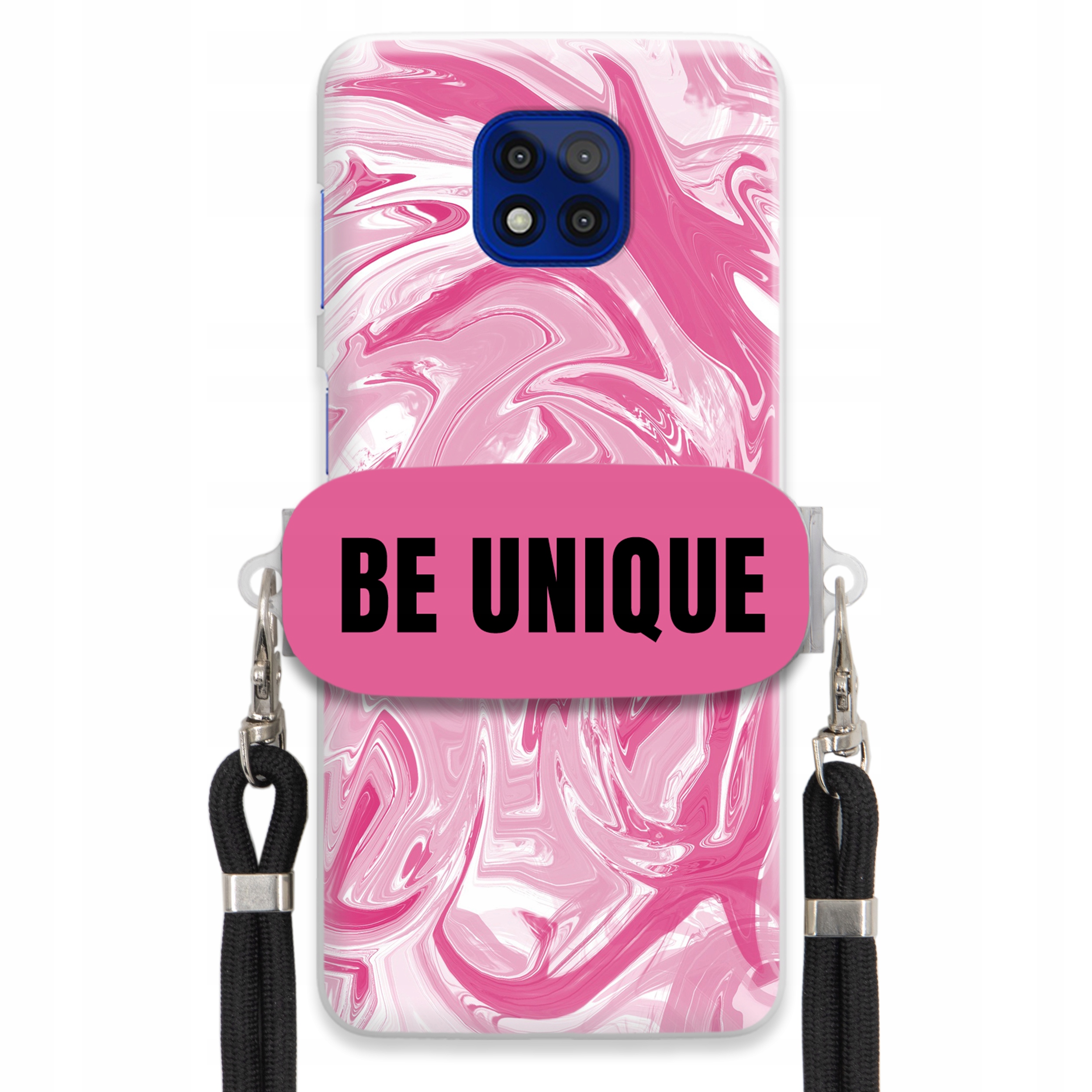 Puzdro pre Motorola G Power 2021 Case Úchyt Šnúrka Čierna Ružová Mramor Unique