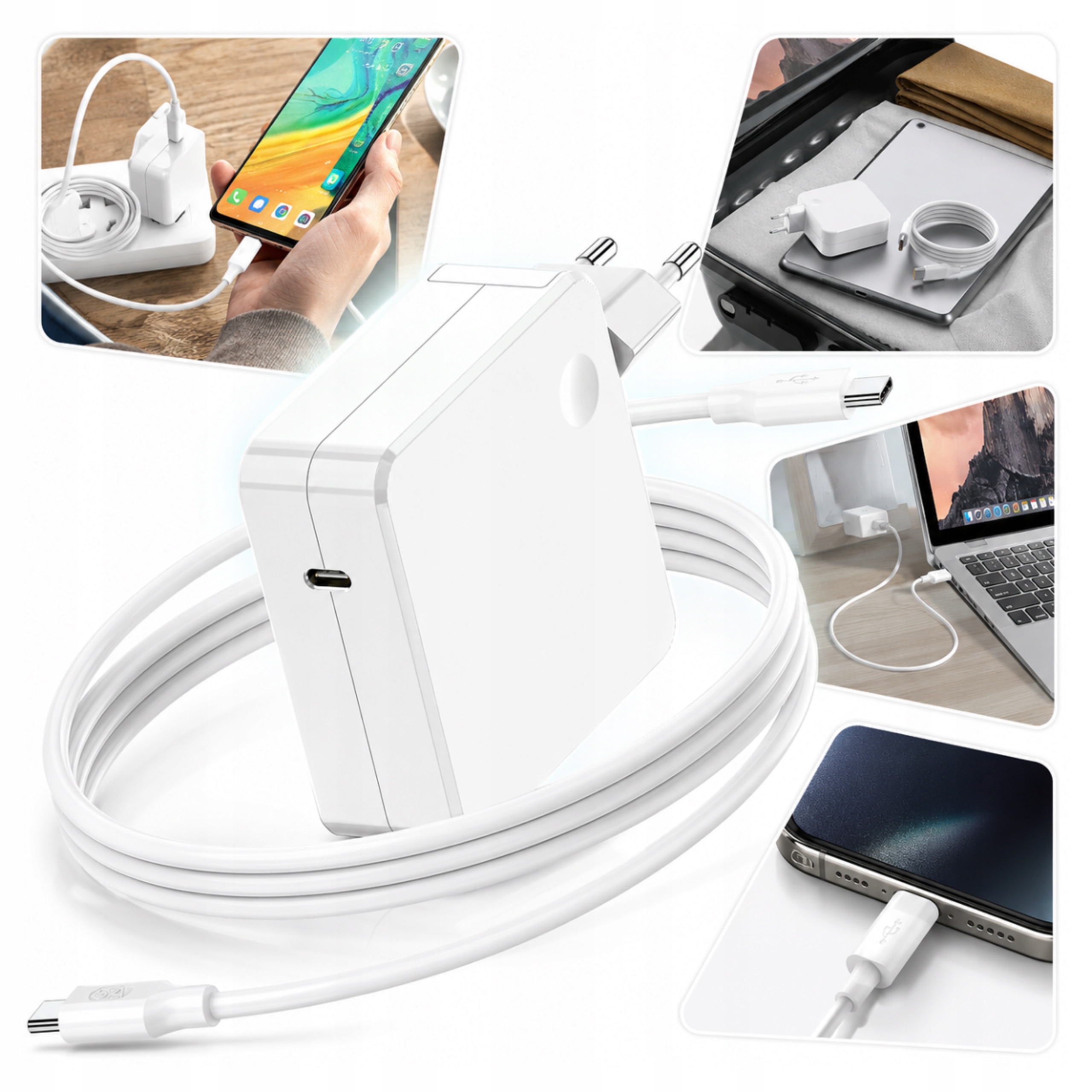 Nabíječka pro MacBook iPhone 100W Usb-c 20V 5A s kabelem 1,8 m Bílá na cesty