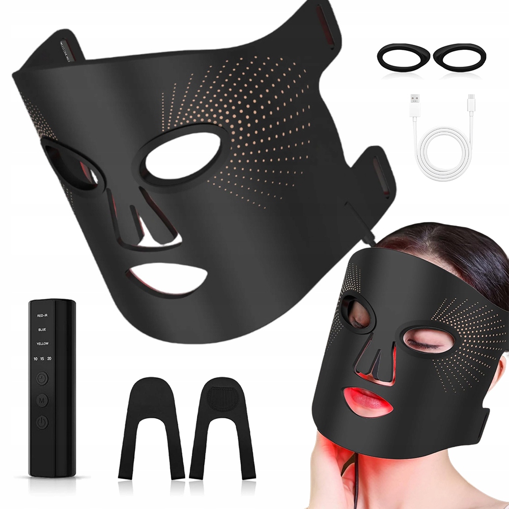Maska Na Obličej Led Fotonová Terapie Světlem Obličej Krk 3 Barvy Dálkové Ovládání