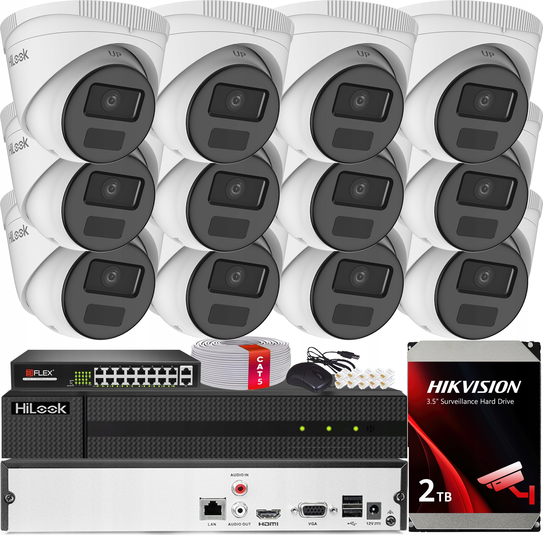 Sada Monitorování Poe Pro 12 Kamer 2MPx IR20m Hilook Hikvision Hdd 2TB