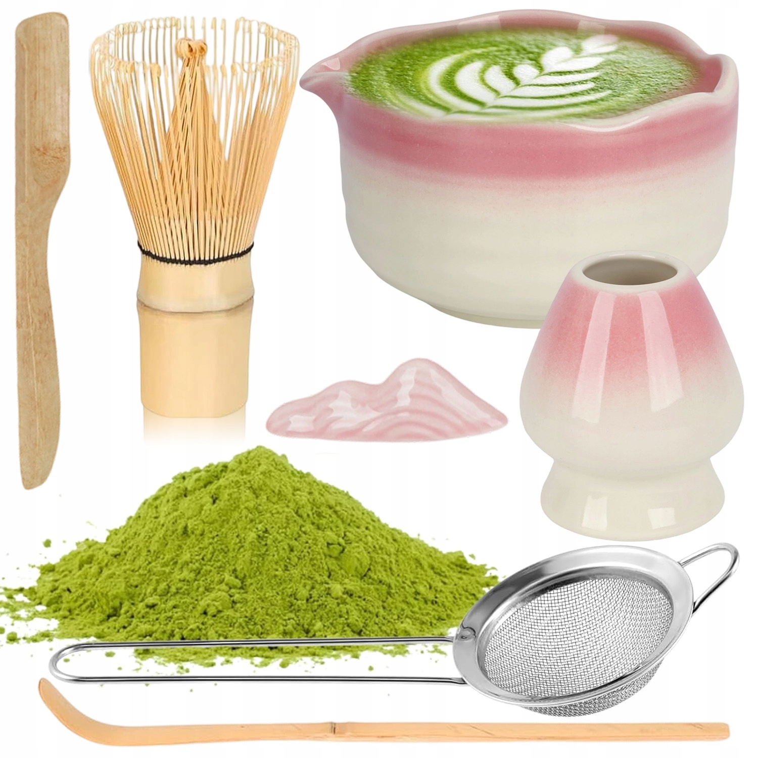 Zestaw Do Matchy Ceramiczny Czarka Miotełka Łyżeczka Do Herbaty Matcha 7SZT