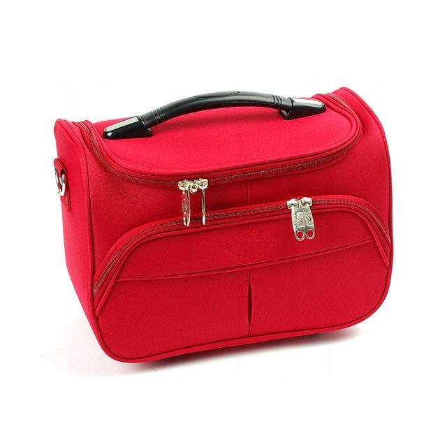 Duży kuferek na kosmetyki, kosmetyczka podróżna z lusterkiem czerwona