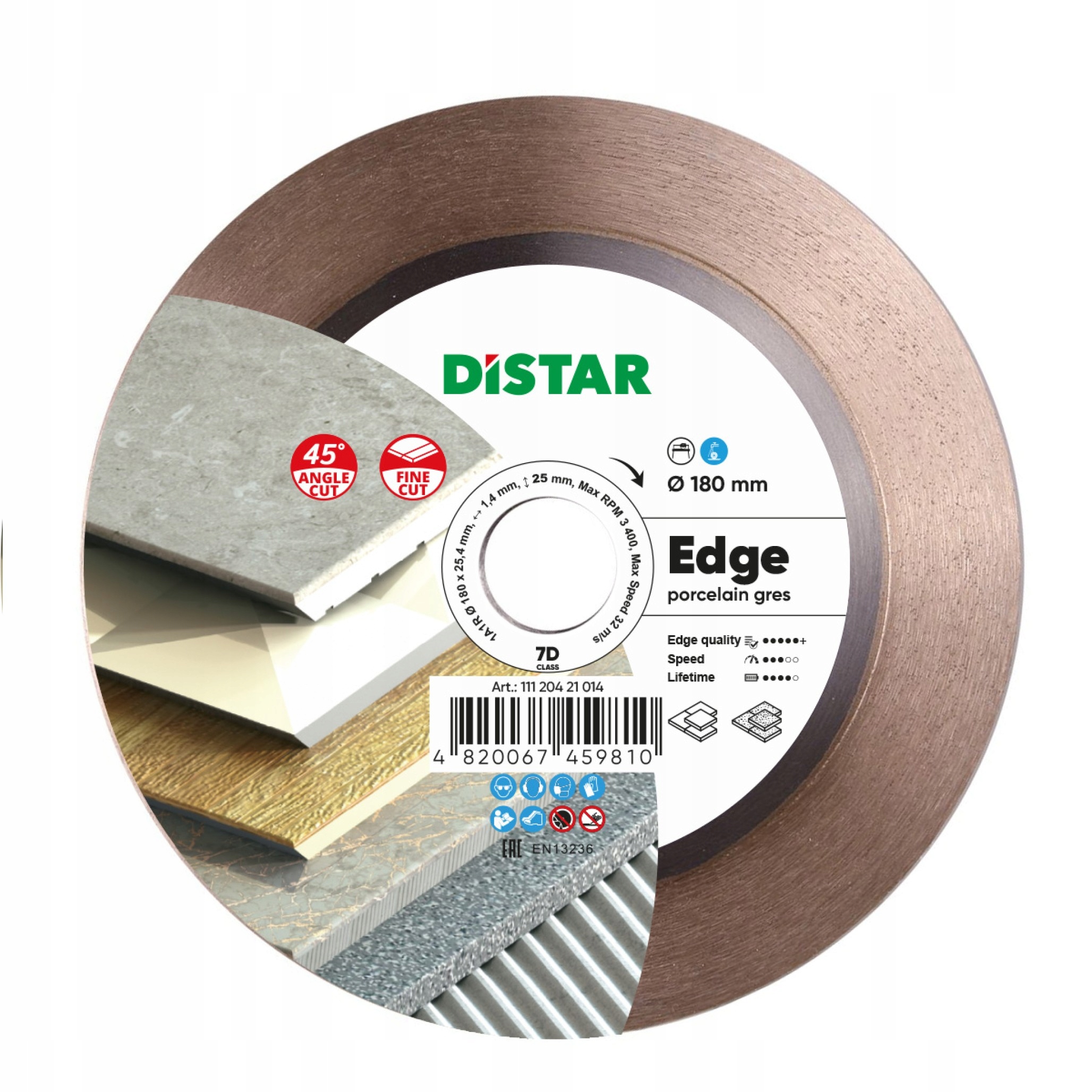 Distar Diamantový Kotouč 180x1,4x25,4 Pro Slinuté Dlažby Keramiky Edge Pod Katem 45°