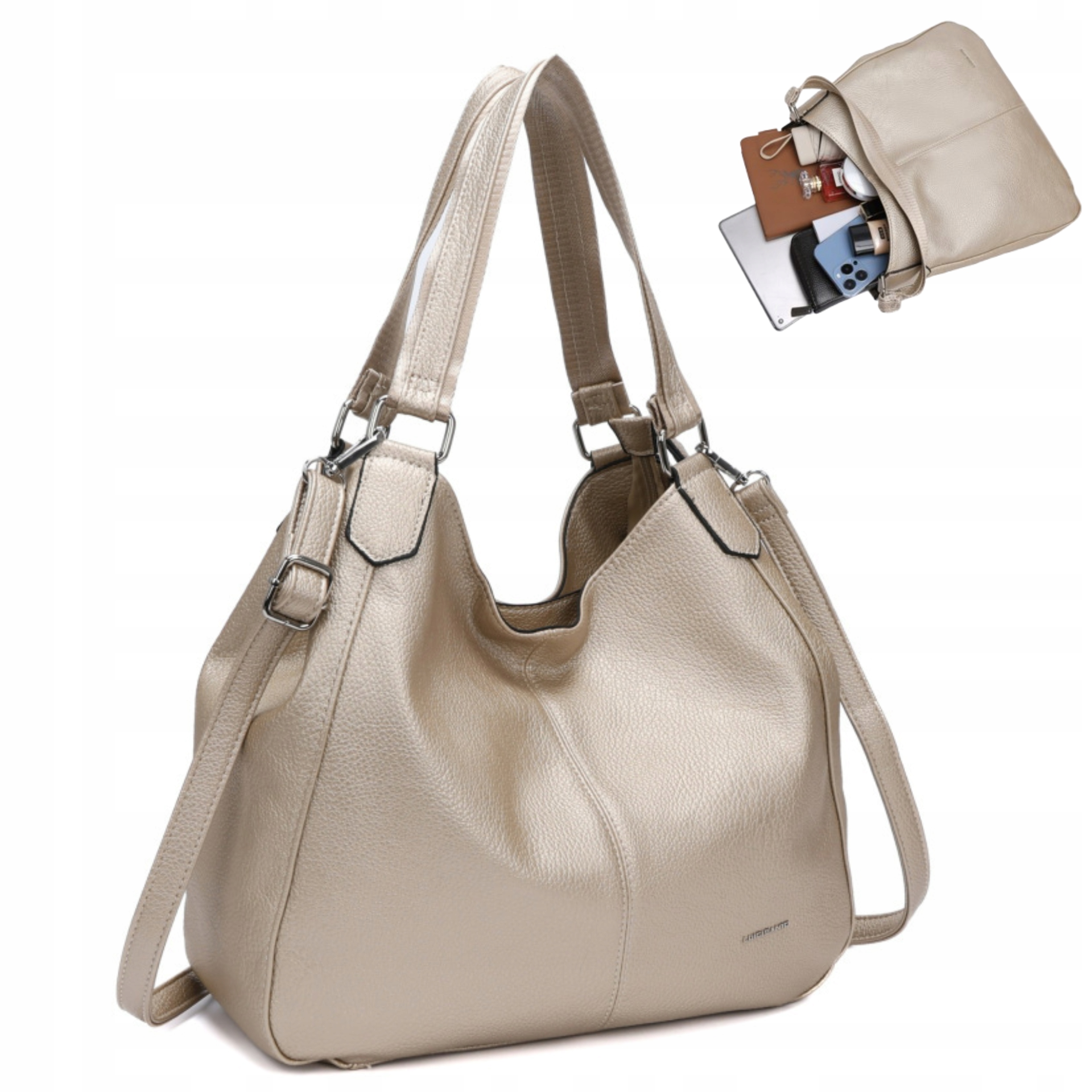 Dámská kabelka Zlatá Elegantní Módní kabelka přes rameno Prostorná na ruku Na zip