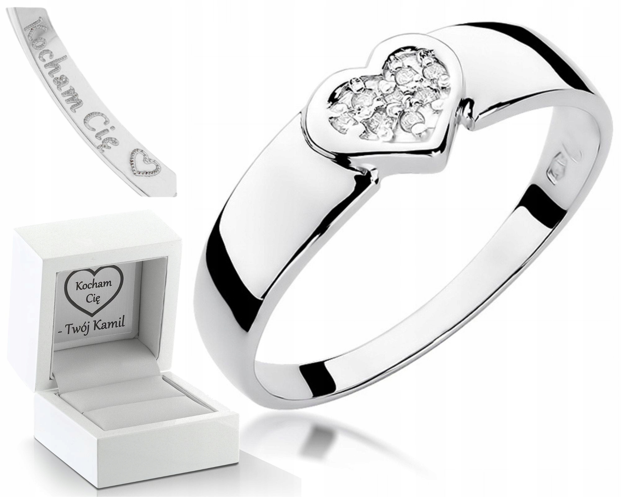 Prstýnek S Diamantem Bílé Zlato Gravírování Bonus