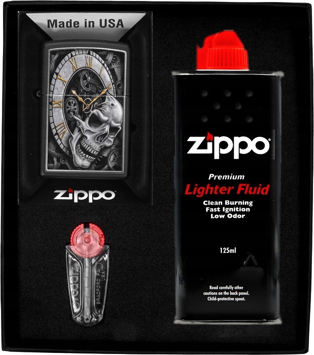 Sada Zippo Zapalovač Skull Clock Dárková sada No1