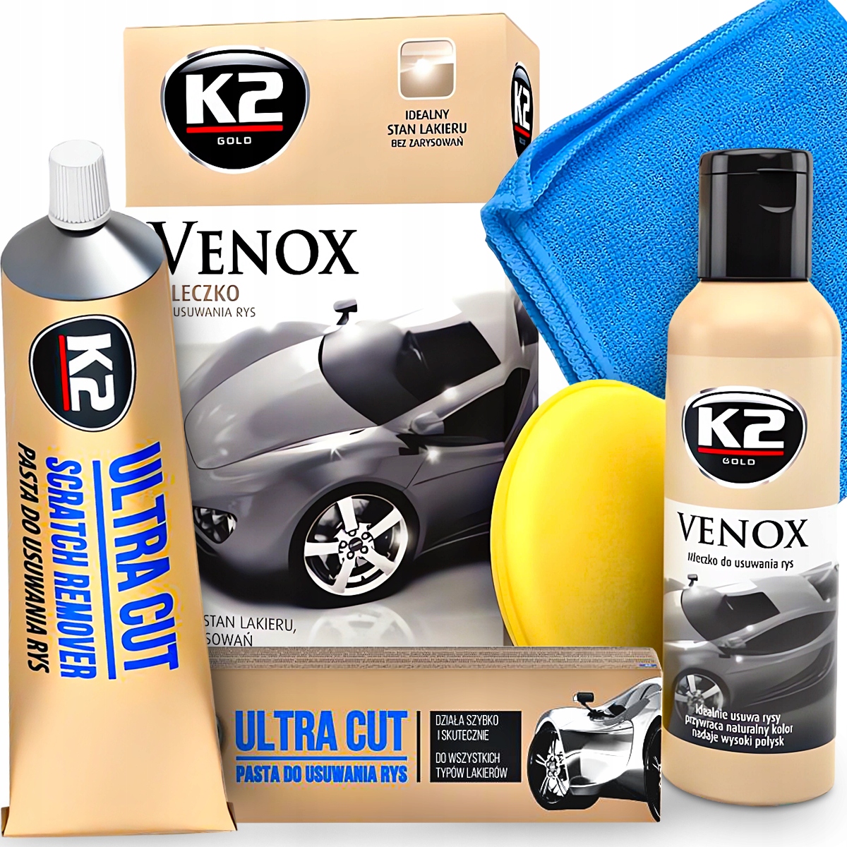 Zestaw Pasta Mleczko K2 Do Usuwania Rys Zarysowań Na Rysy Ultra Cut Venox