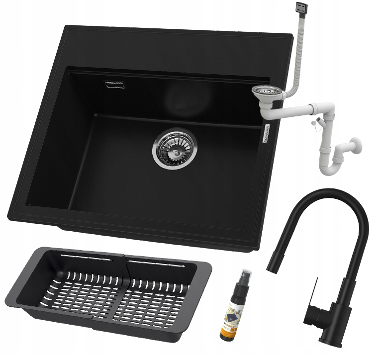 Granitový drez Čierny Verno Sada Drezov, sifónová batéria Grado Plus