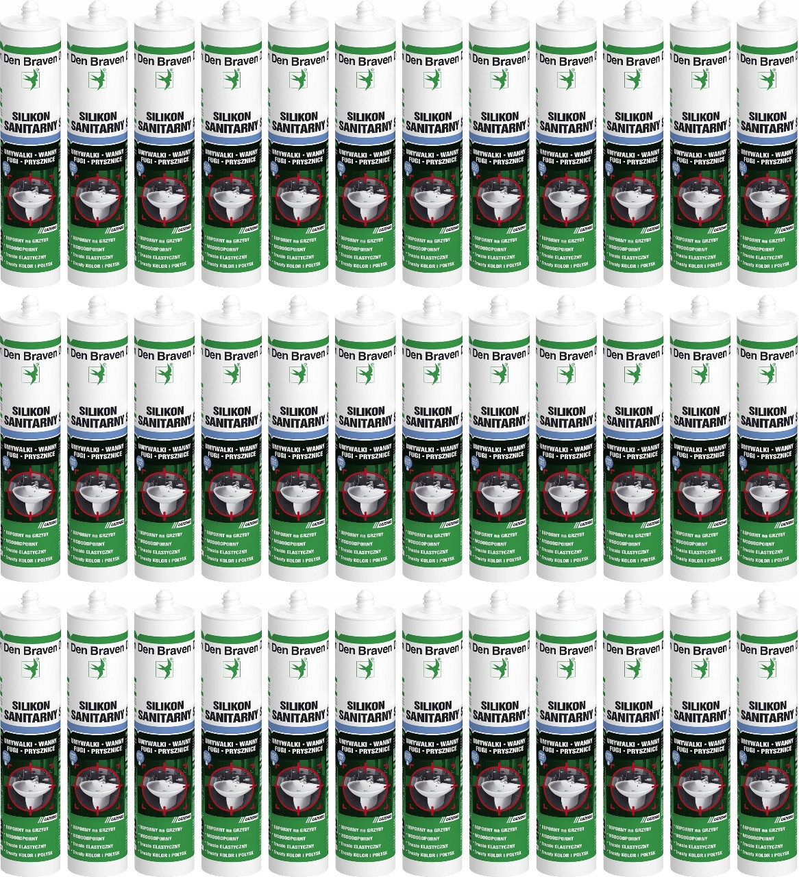 36szt Den Braven Silikon Sanitarny Do Łazienek Odporny Na Pleśń 280ml Biały