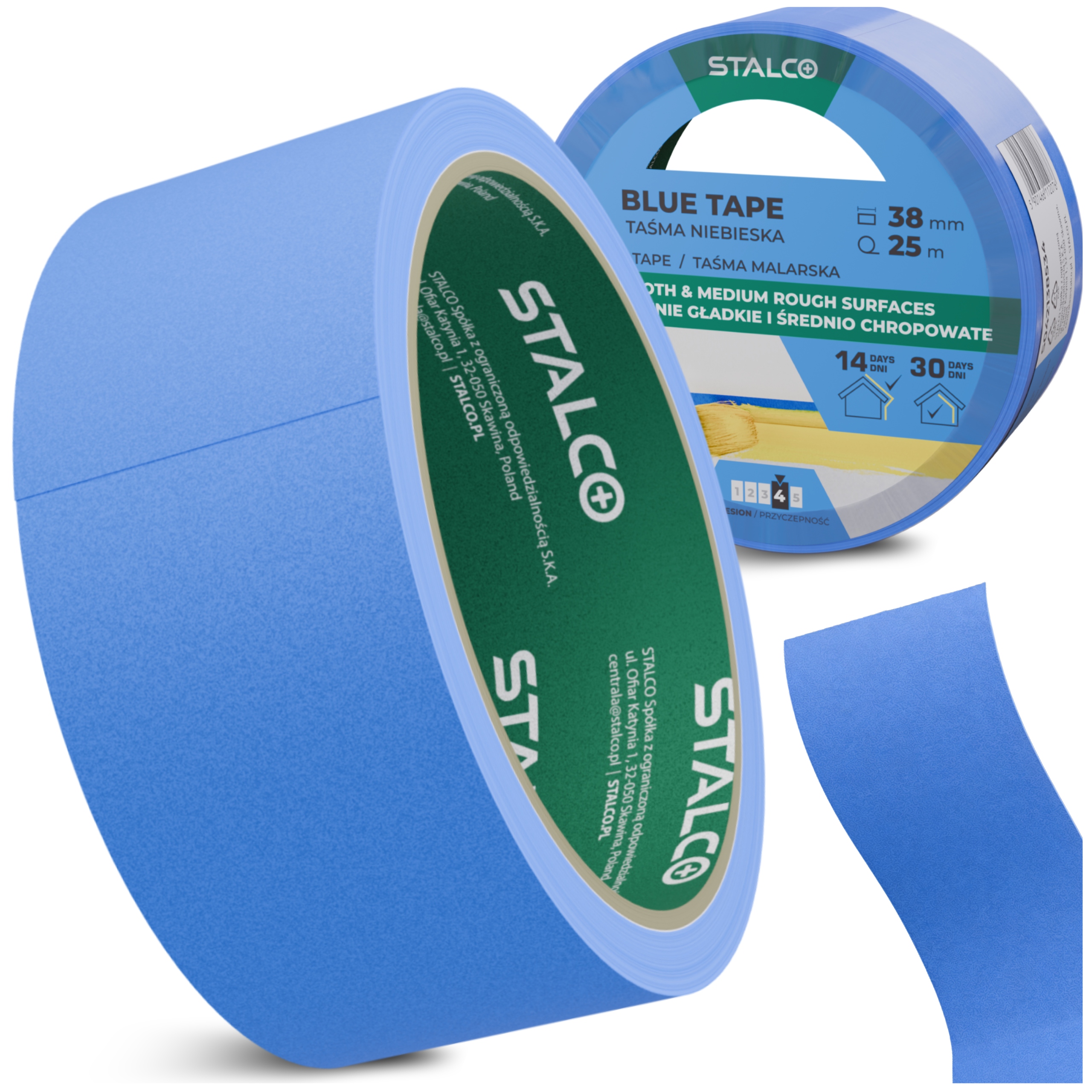 Taśma Papierowa Malarska Niebieska Uv 38mm/25m Ochronna Maskująca Stalco