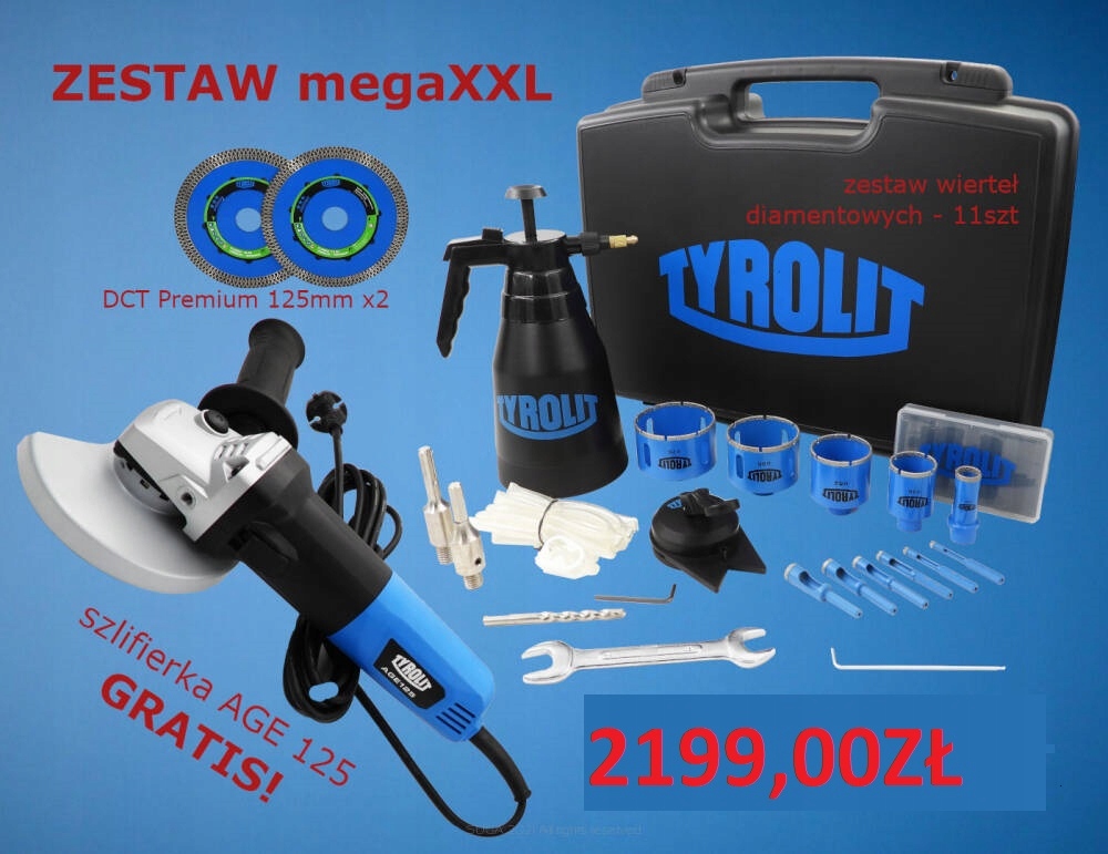 TYROLIT MEGA ZESTAW OTWORNIC + SZLIFIERKA + TARCZE