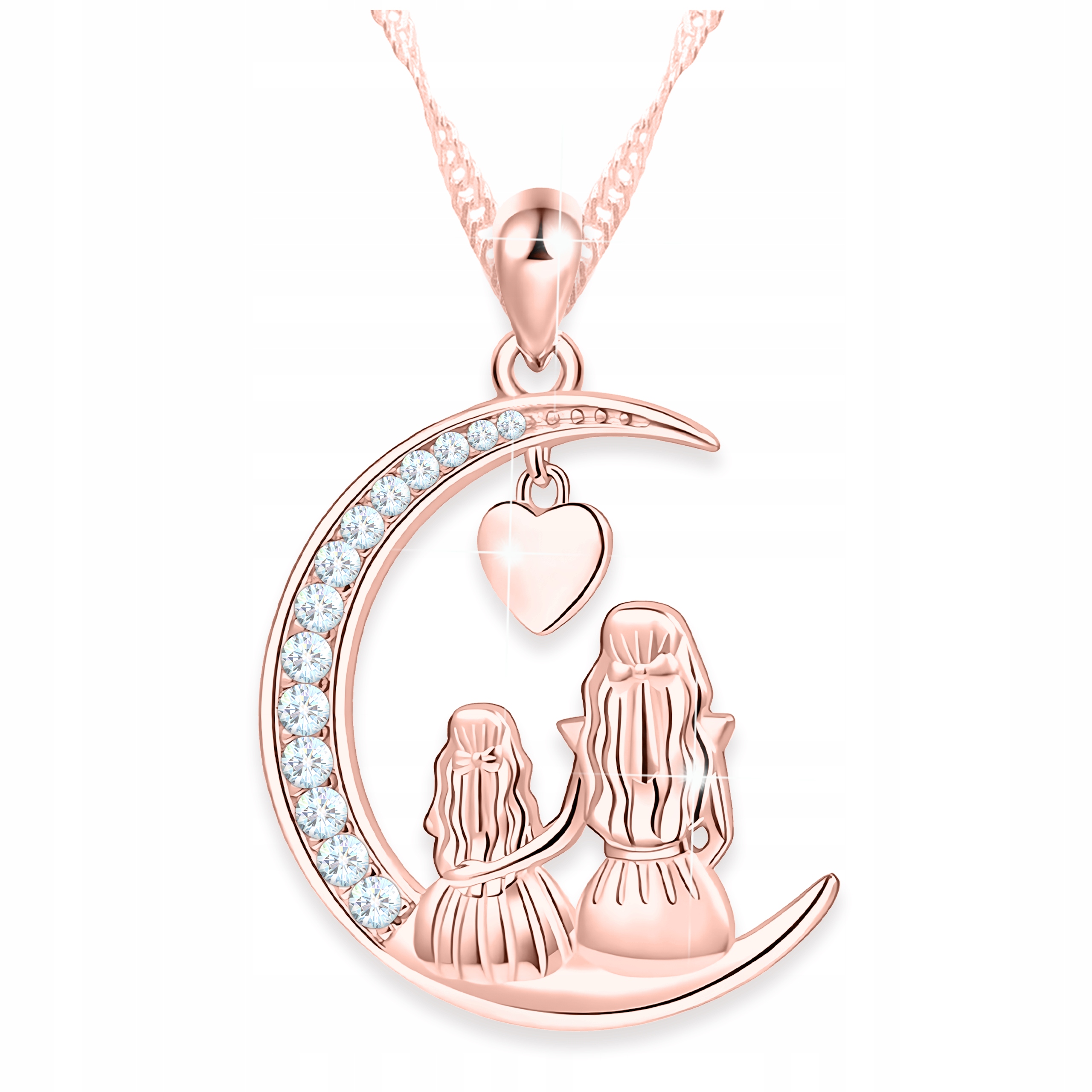 Náhrdelník Matka s Dítětem Pozlacený Půlměsíc Máma a Dcera se Zirkony