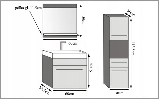 Meble łazienkowe z LUSTREM z UMYWALKĄ EAN (GTIN) 5904316256944