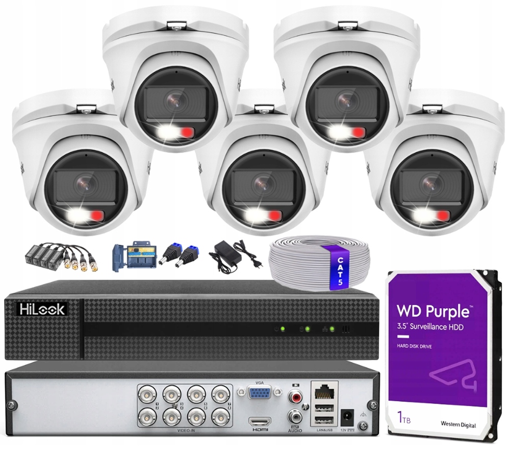Monitorovací sada 5MPx Hilook 5 venkovních kamer Led+ir hybridní světlo