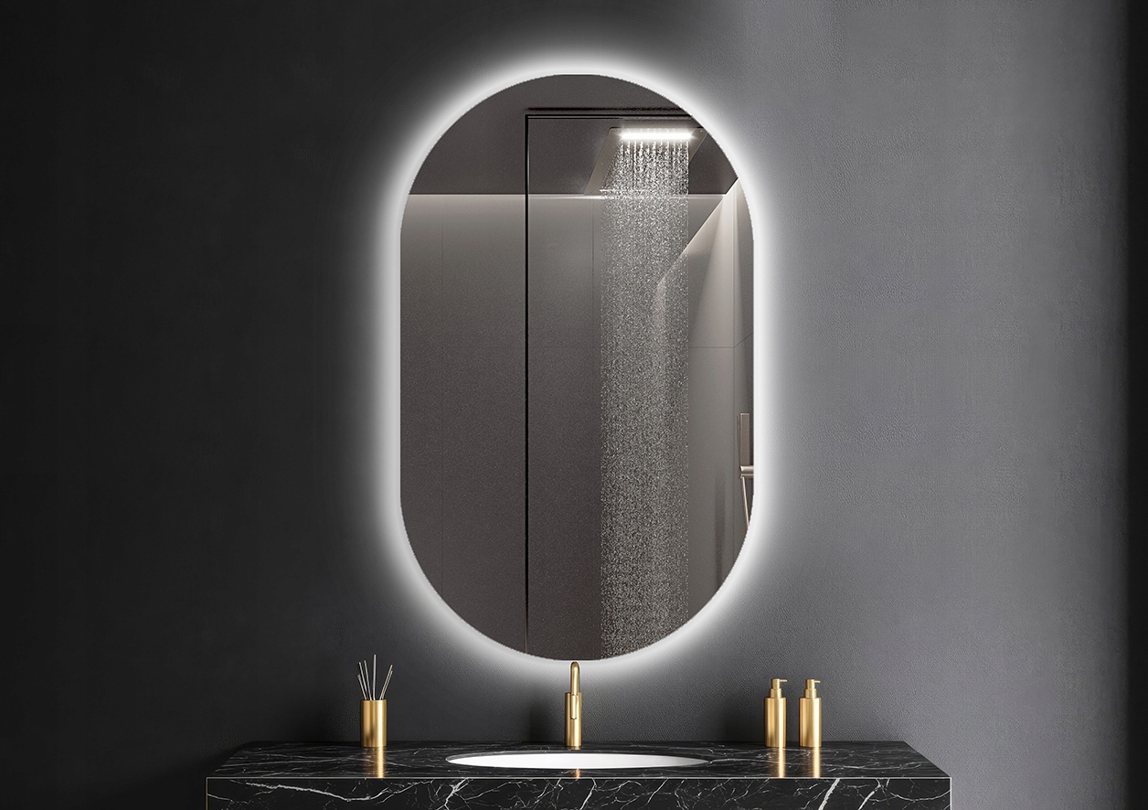 Zrcadlo s Led podsvícením, oválný výbrus, 52 x 94 cm, bez rámu