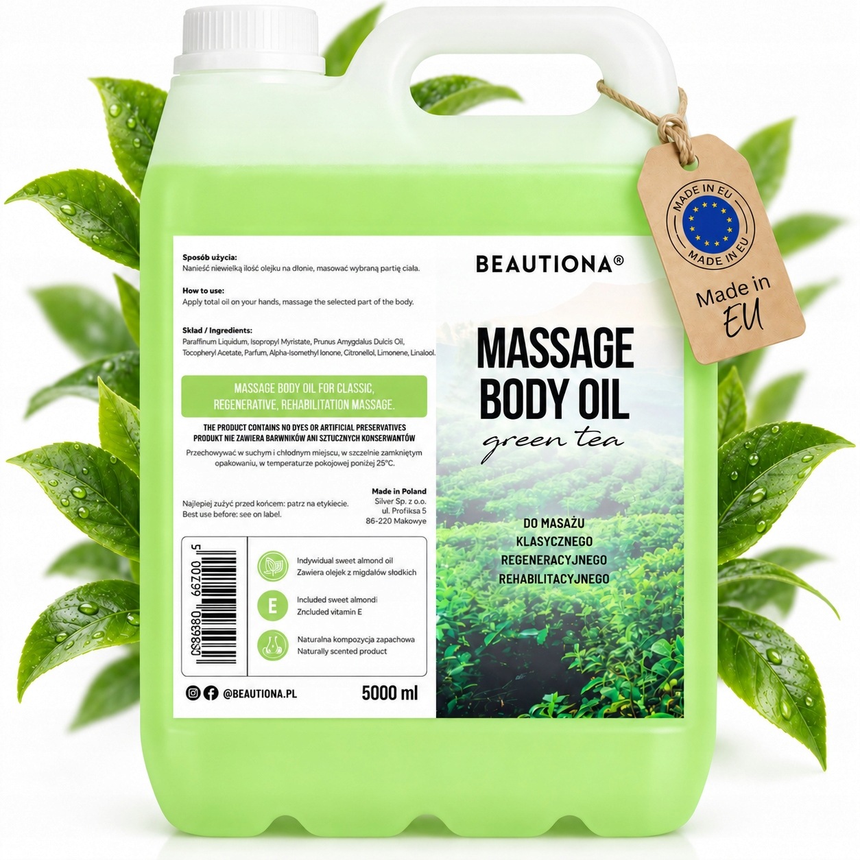 Masážní Olej Na Tělo Zelený Čaj Hydratační Relaxační Spa 5000 ML