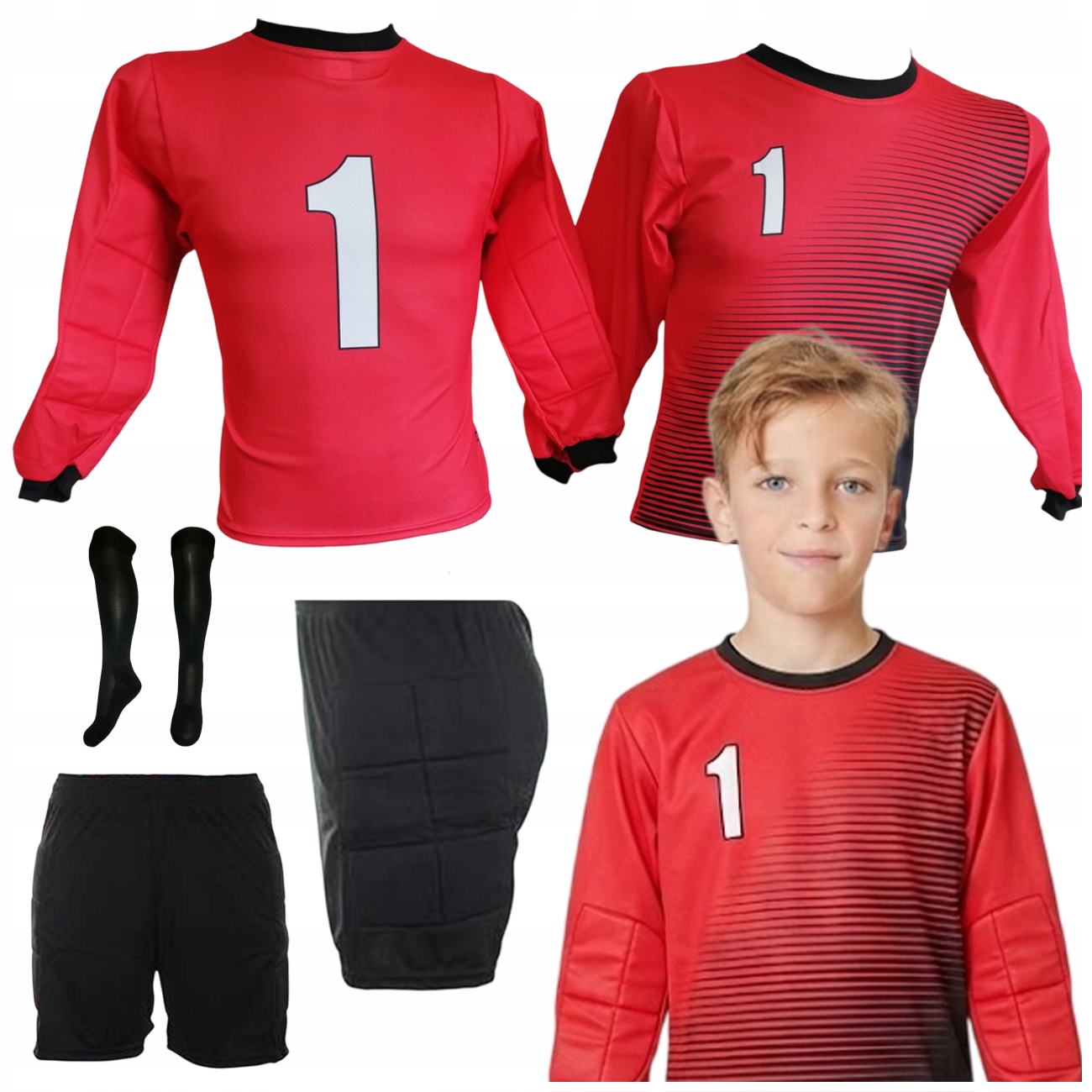 Strój Piłkarski Bramkarski Dla Dzieci Chłopca Koszulka Spodenki Getry 146