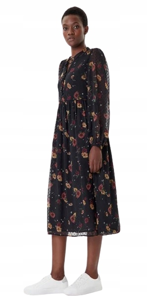 Only Černá Šaty MIDI S Květinami A Dlouhým Rukávem XL Jqb