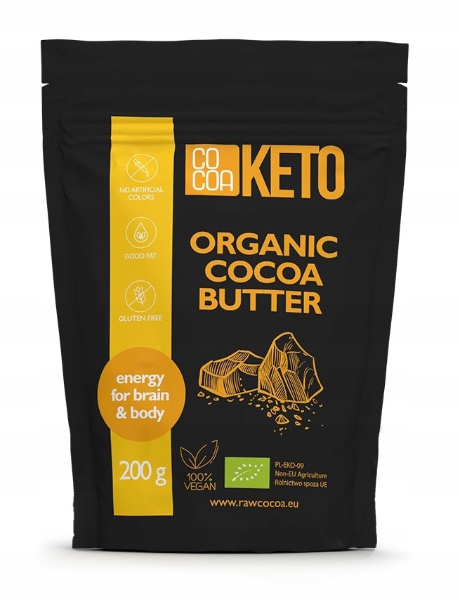 Tłuszcz Kakaowy Bezglutenowy Keto Bio 200 g Cocoa