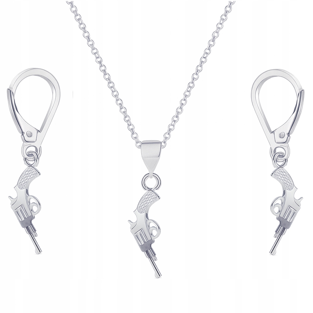 Stříbrná sada šperků, revolver Colt, pistole, Stříbro ryzost 925