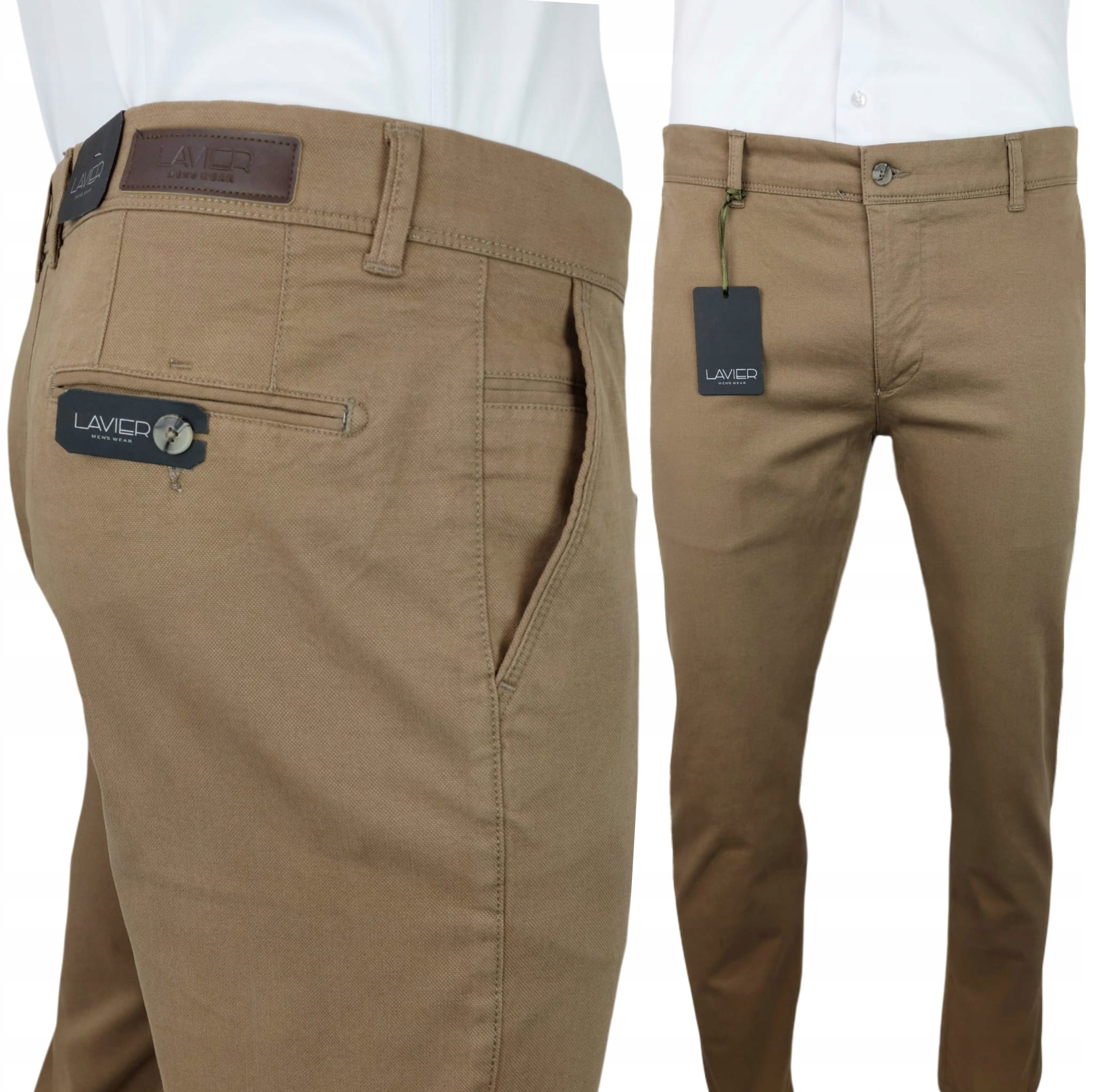 Spodnie męskie Lavier Camel Beżowy Bawełna Chinosy Casual r 35