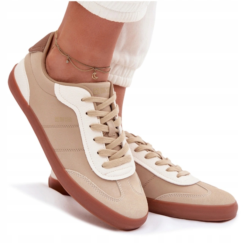 Dámské Tenisky Big Star Nízké, Lehké, Pohodlné, Šněrovací, Tmavě Béžové, Velikost 36