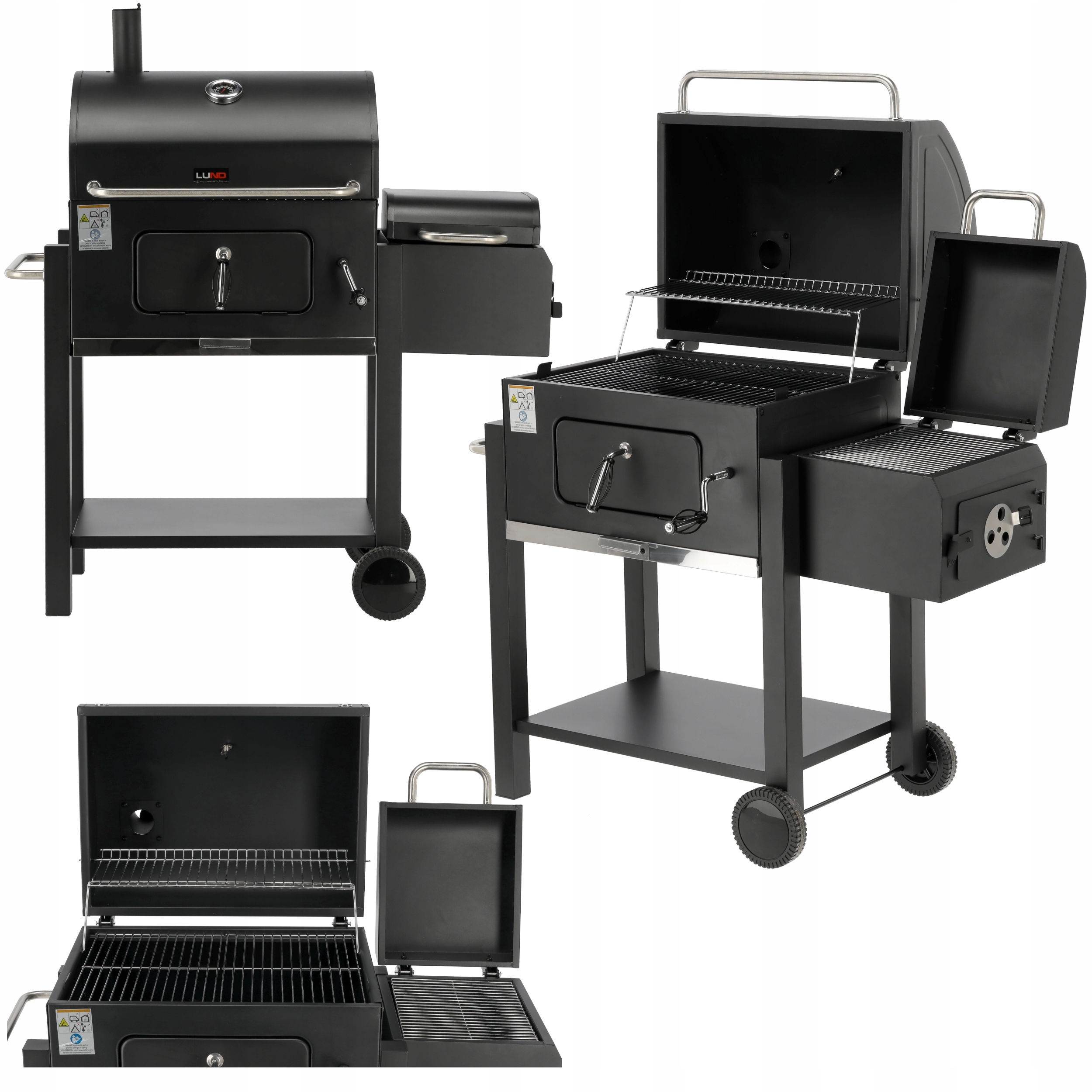 Grill Ogrodowy Węglowy Deluxe Z Pokrywą I Termometrem Z Wędzarnią Lund
