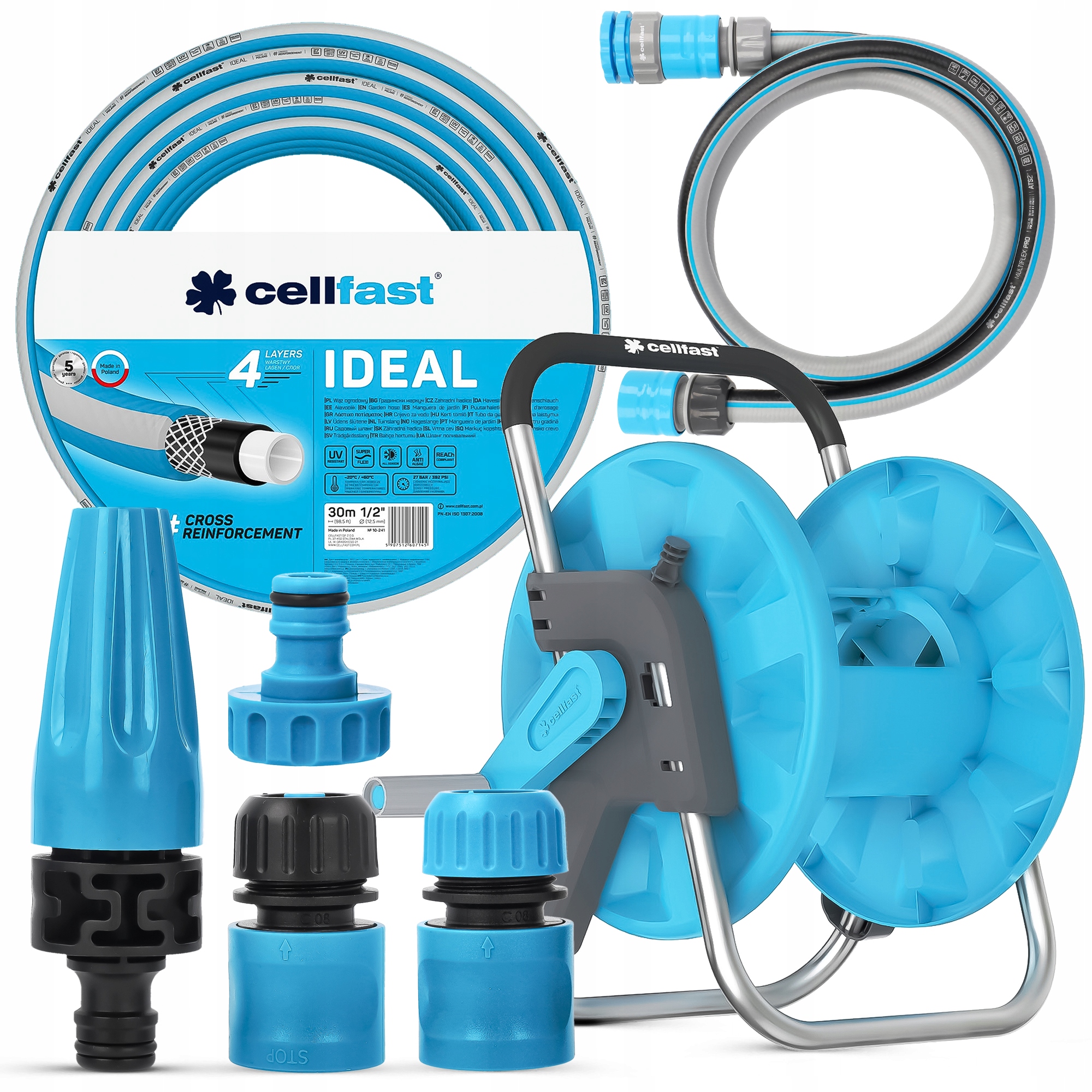 Wąż Ogrodowy 1/2 30m Na Stojaku Szybkozłączki Zestaw Przyłaczeniowy Kranu