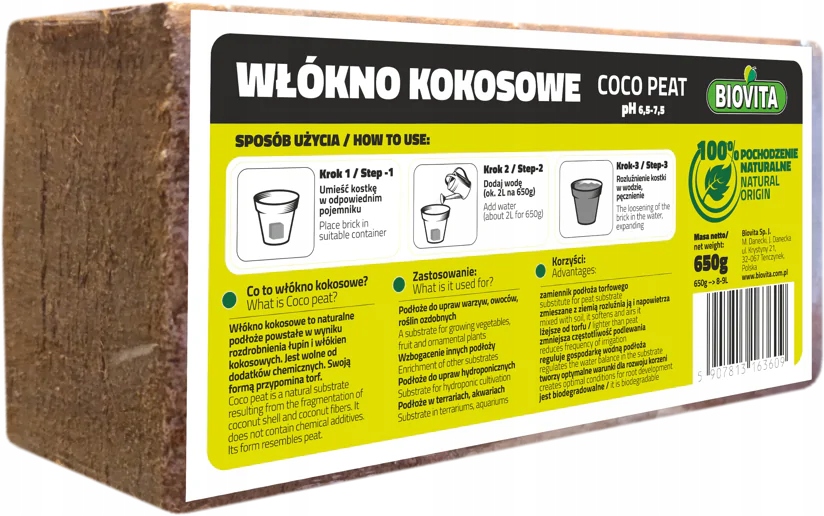 

Włókno kokosowe Brykiet 650g 8L do wysiewu