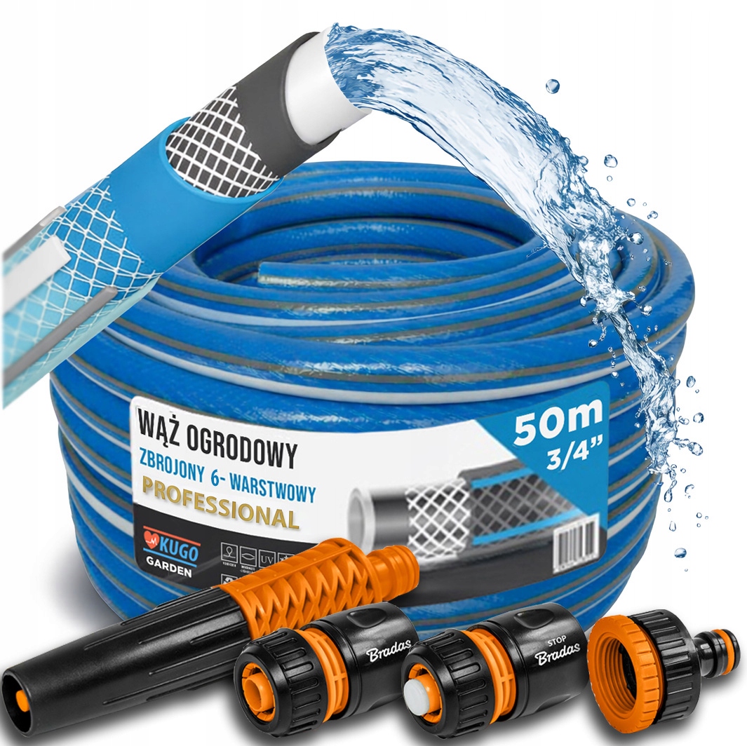 Hadice 3/4" 50 m 6 Vrstev Zavlažovač Spojky Set Bradas 36 bar