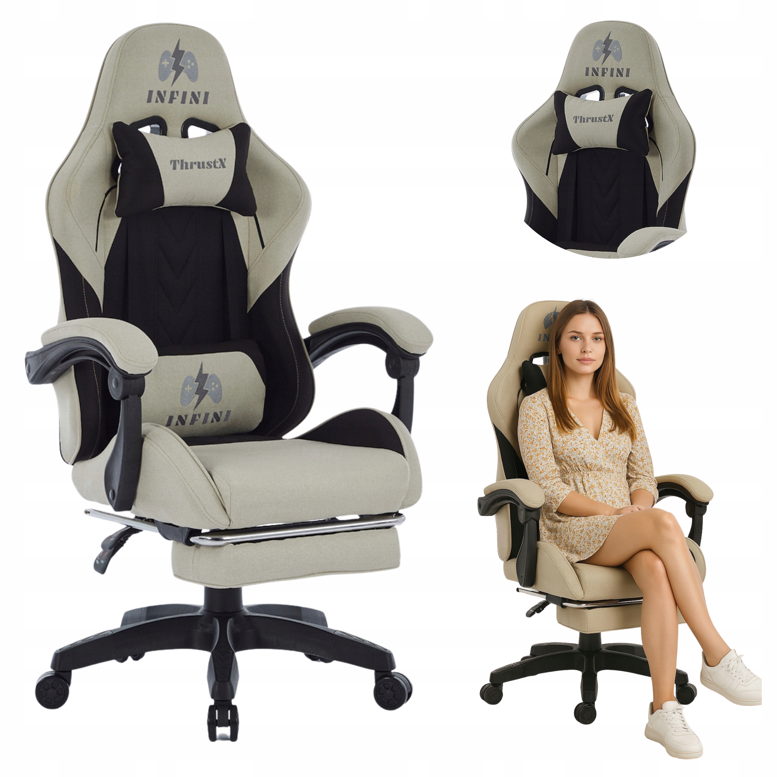 Otočná herní židle pro hráče s podnožkou, Pohodlná, područky