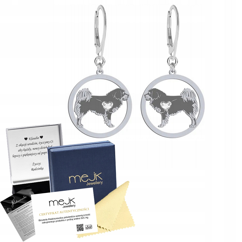 Stříbrné Náušnice 925 se psem Tibetan Mastiff Žena Šperky Gravírování