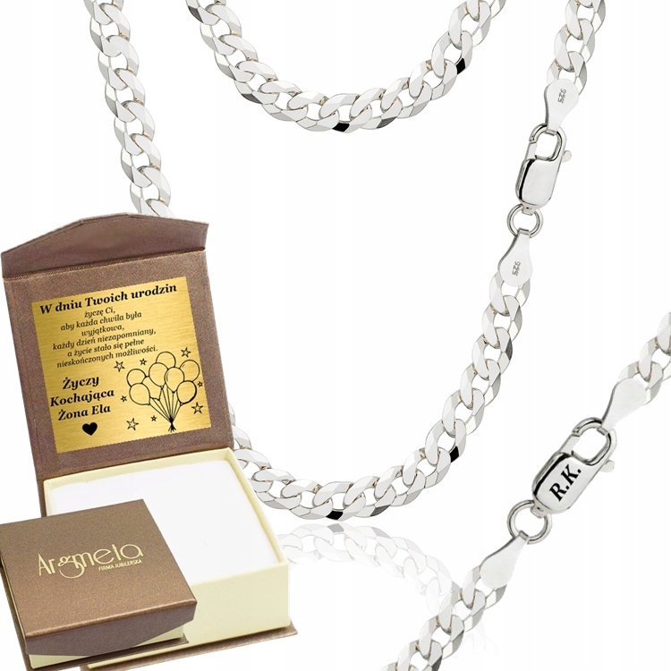 Łańcuszek Męski Srebrny Pancerka Pełny Diamentowany 5,00 mm Grawer Gratis
