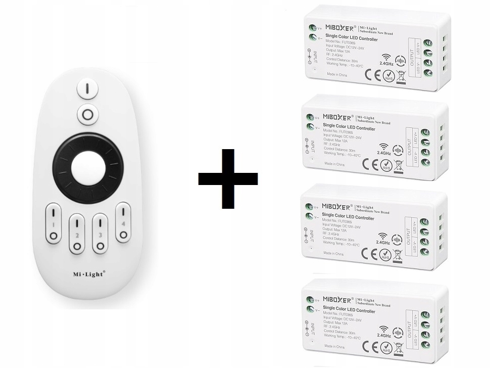 ZESTAW STEROWNIK 4x + PILOT do LED MONO 4 strefy