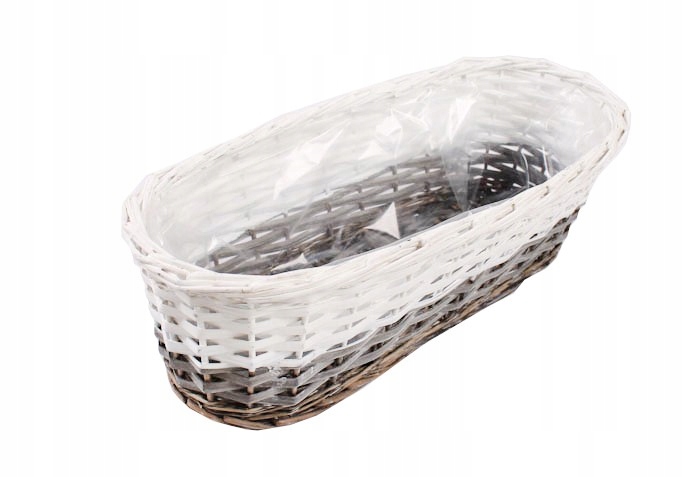 OWALNY KOSZYK WIKLINOWY NA BALKON 42x17x14 cm Kolor biały