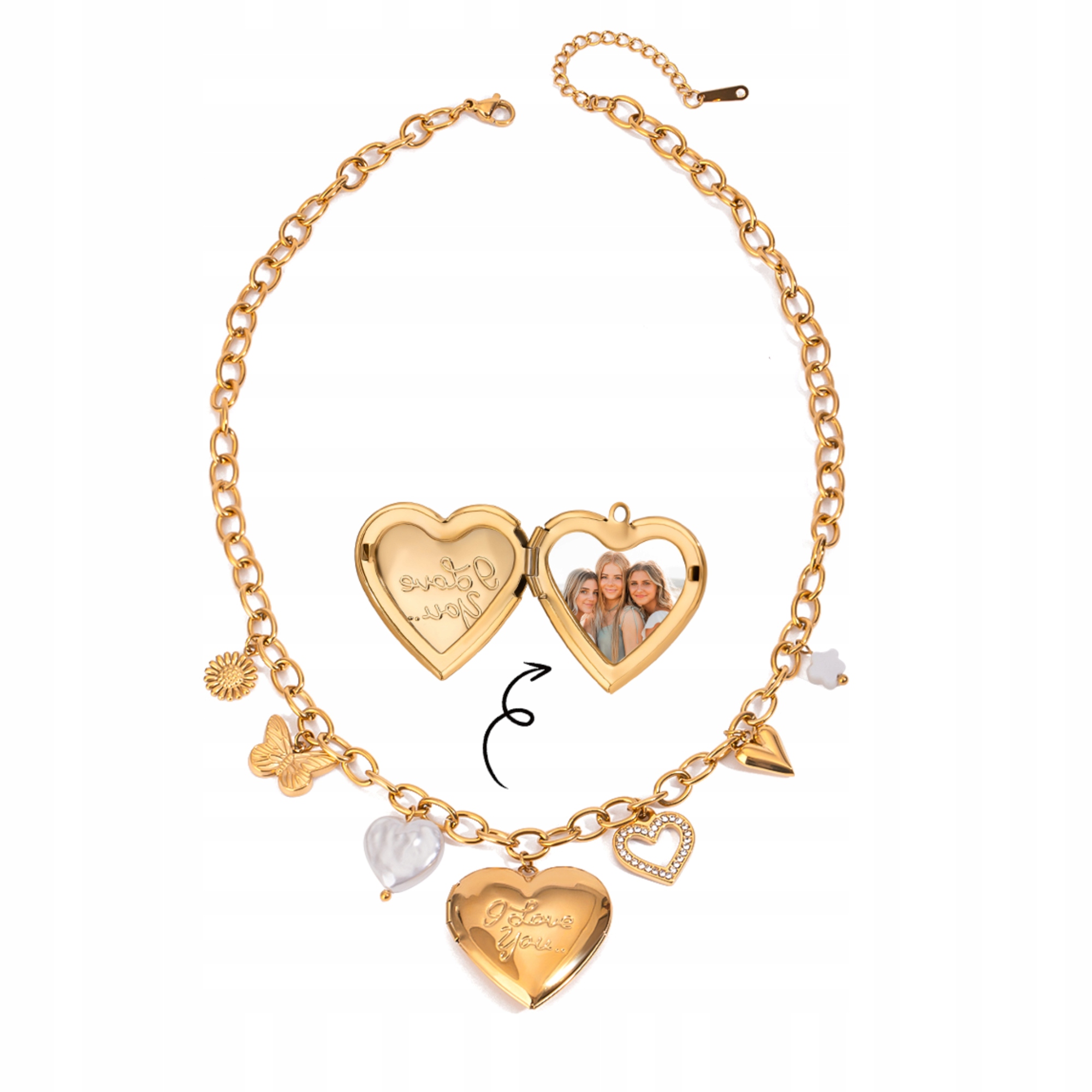 Náhrdelník Tajemník Srdce Ocel Ušlechtilá Krabička S Věnováním Pozlacená