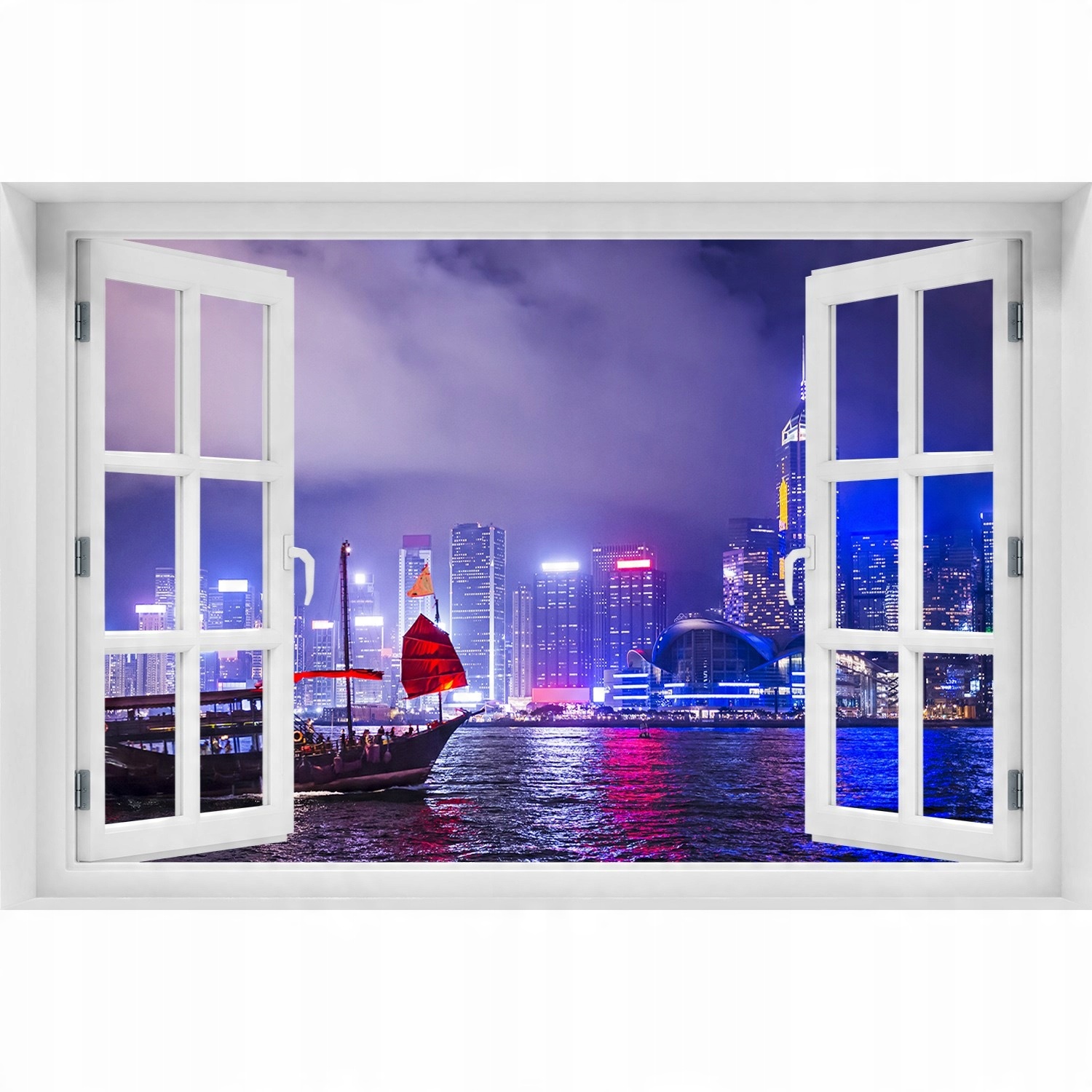 

Naklejka samoprzylepna Okno Hong kong nocą 150x100