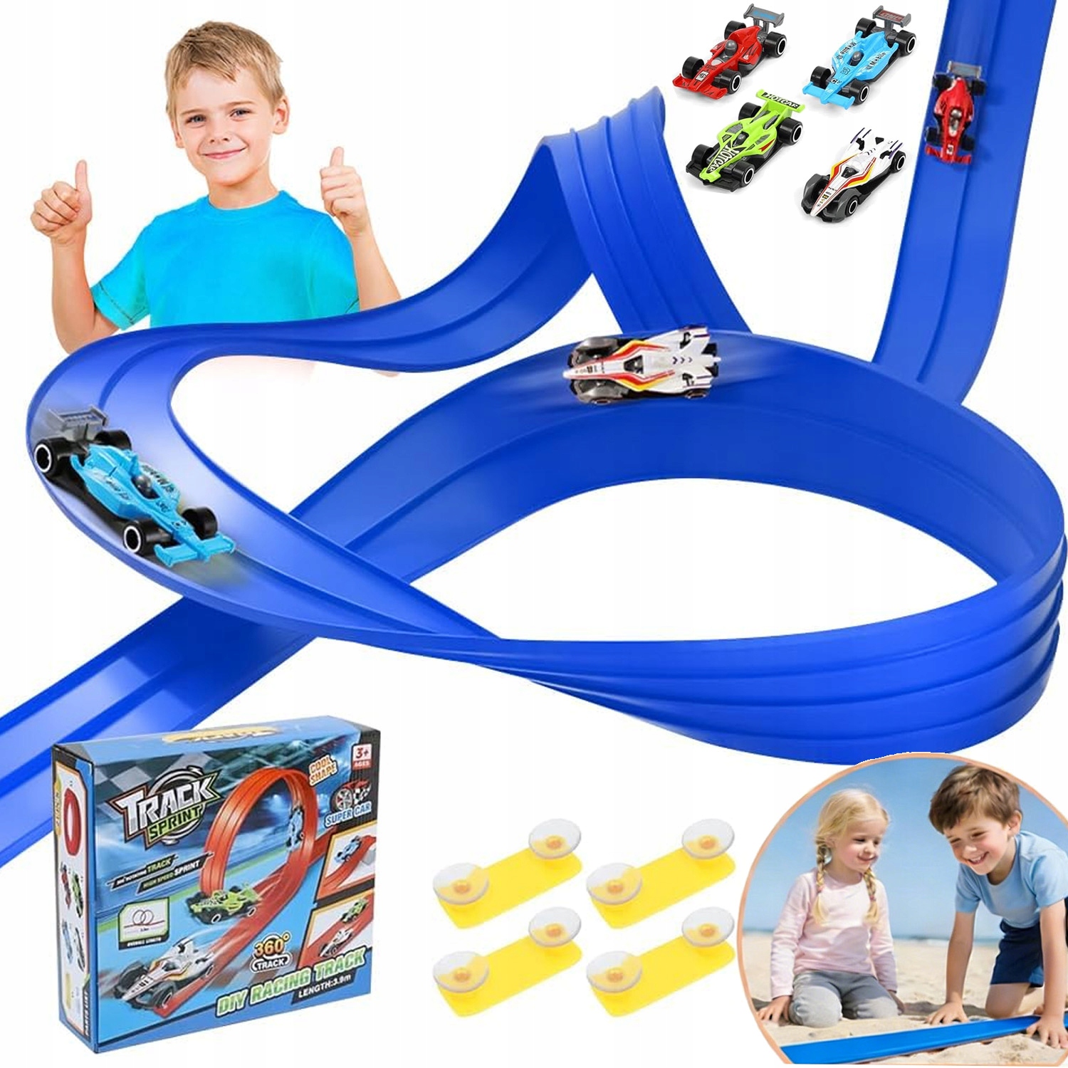 ELASTYCZNY TOR WYŚCIGOWY WIELOZADANIOWY ZESTAW STARTOWY LEKKI DIECAST 3.9M