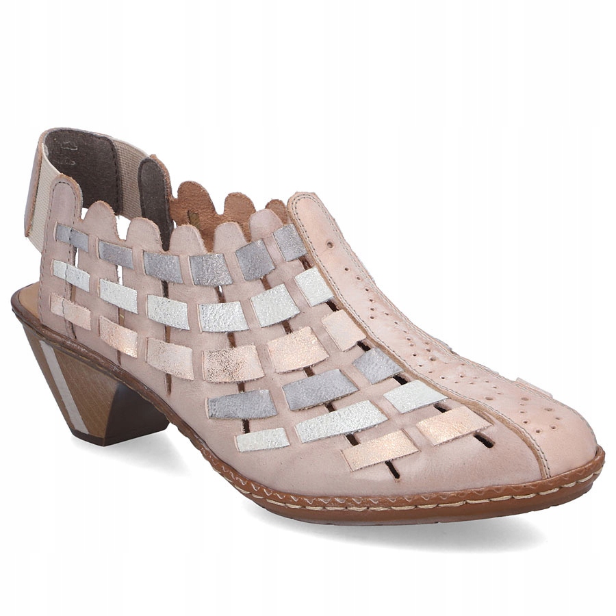 Kožené polobotky podpatkové pohodlné elastické béžové Rieker 46778-64 39