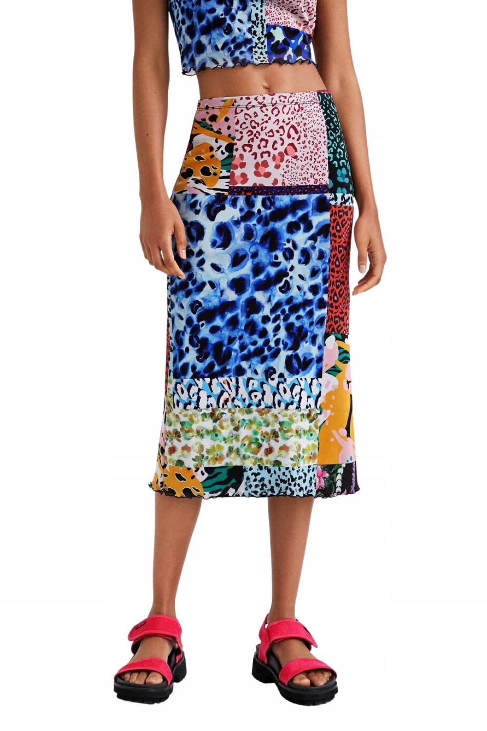 Sukně Desigual typu midi patchwork s potiskem vel. S