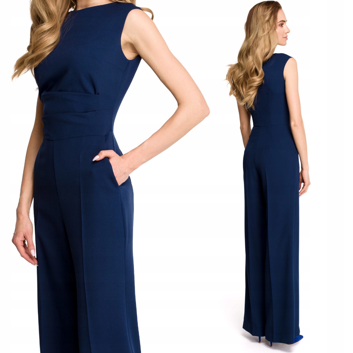 KOMBINEZON DAMSKI ELEGANCKI KOBIECY Z SZEROKIMI NOGAWKAMI GRANATOWY 44 XXL