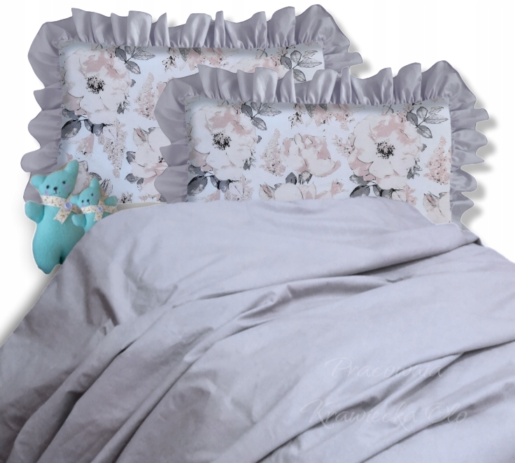 

Pościel 3cz Livia 3 peonie B szara falbank 180x200