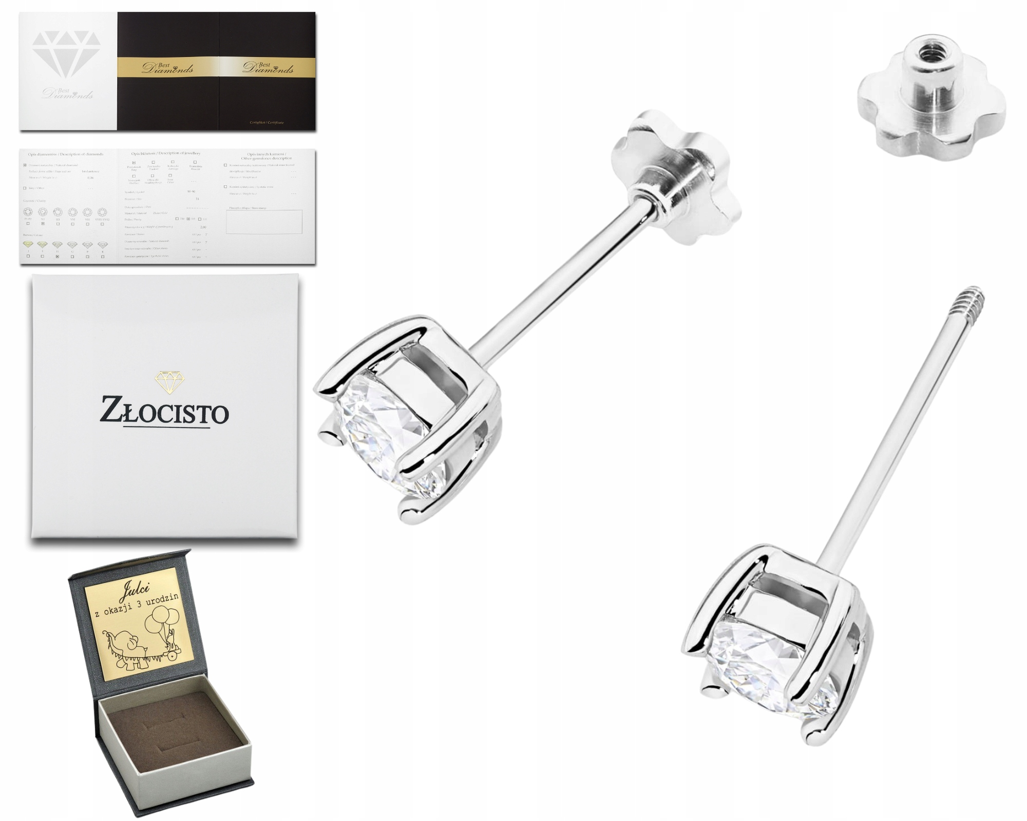 Bílé Zlato Náušnice Laboratoriánský Diamant Šroubovací Pěncí 585 Dárek