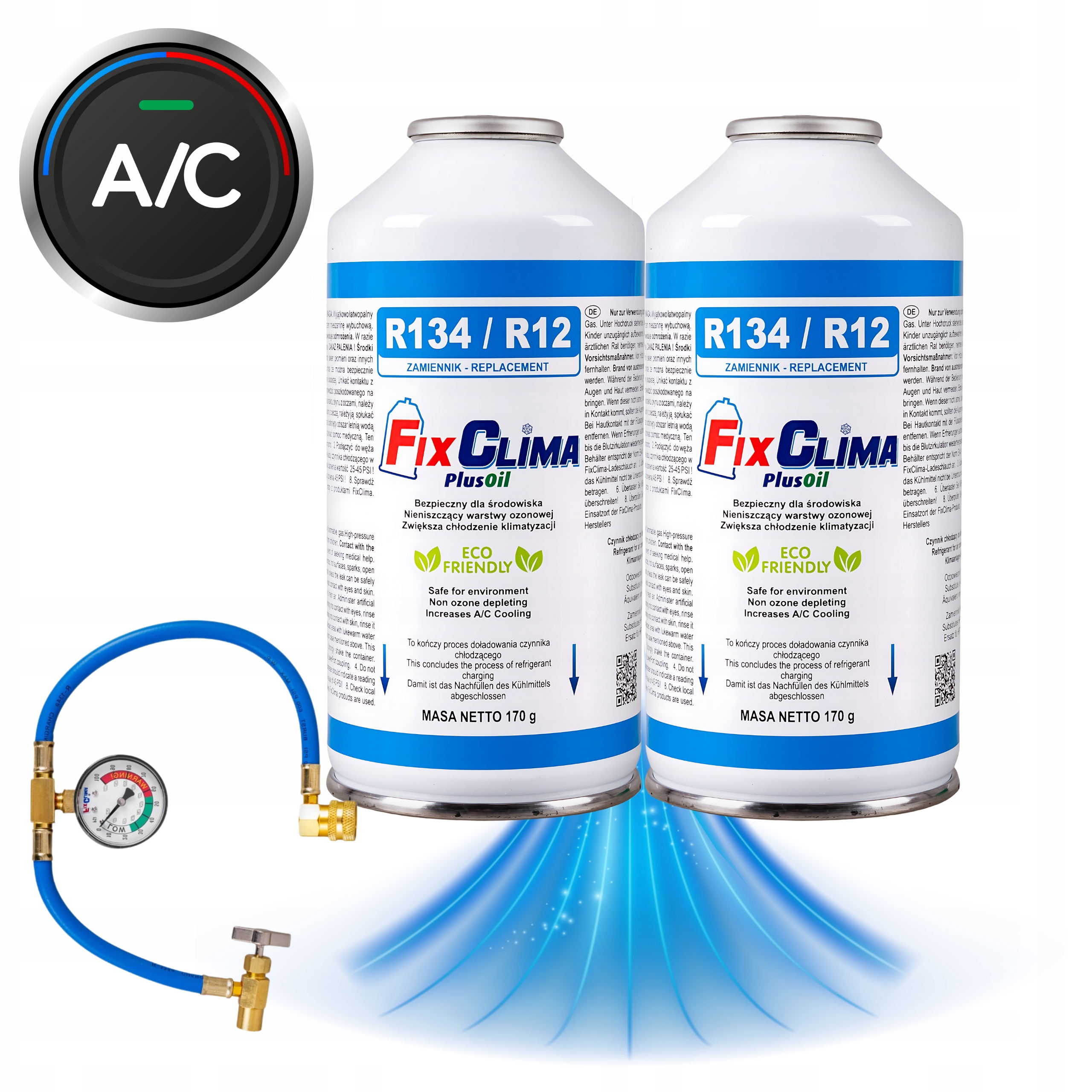 ZESTAW DO NAPEŁNIANIA KLIMATYZACJI R134A 2x GAZ CZYNNIK CHŁODNICZY AUT